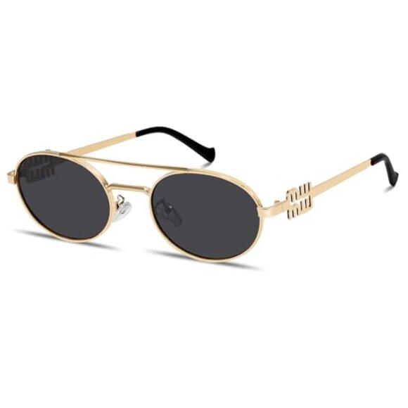 Retro Oval Metal Sunglasses Y2K Chic Narrow Gold Frame Fashion Sunnies main image 4